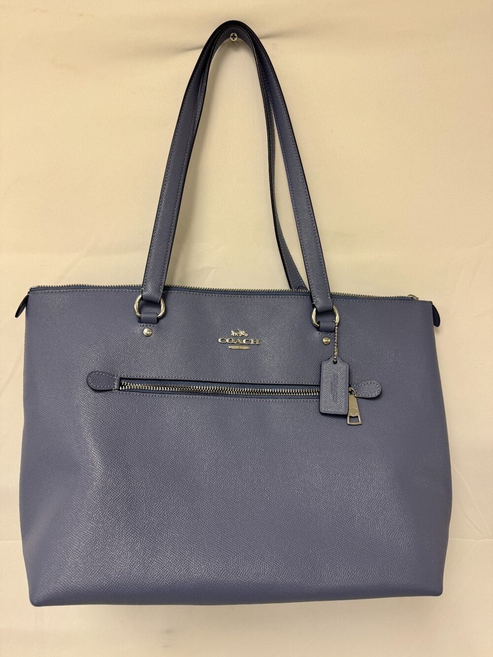 COACH 79608 Crossgrain Leather Gallery Tote Women's Handbag Indigo/Silver